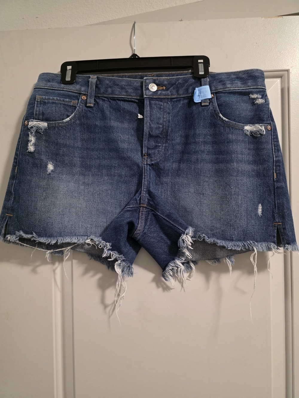 Express Distressed Frayed Hem Jean Shorts - Blue